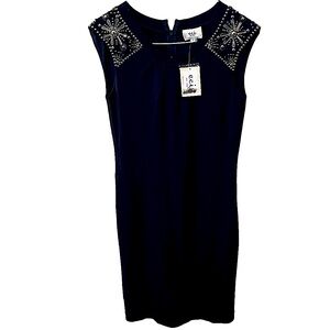 NWT ECI New York Navy Blue SMALL sleeveless embroidered sweater dress